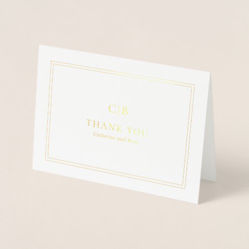 Elegant Simple Monogram Wedding Thank You Gold Foil Card
