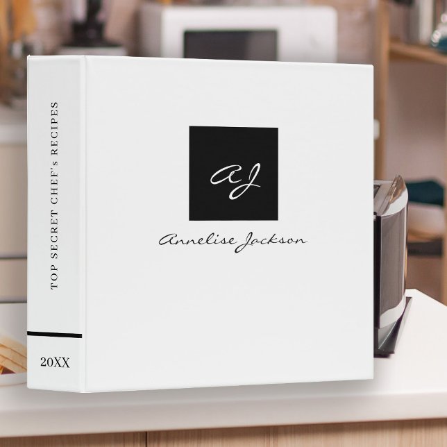 Elegant simple monogrammed kitchen recipe 3 ring binder (Creator Uploaded)