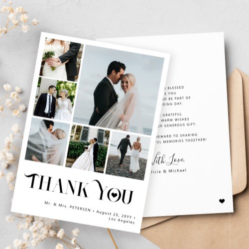 Elegant simple multi photo collage wedding thank you card