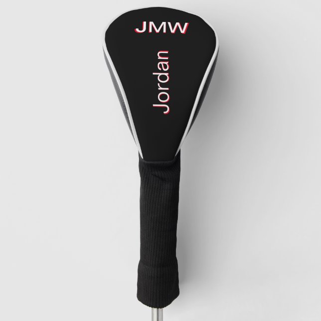 Elegant, Simple Name Monogram Red, White, Custom Golf Head Cover (Front)