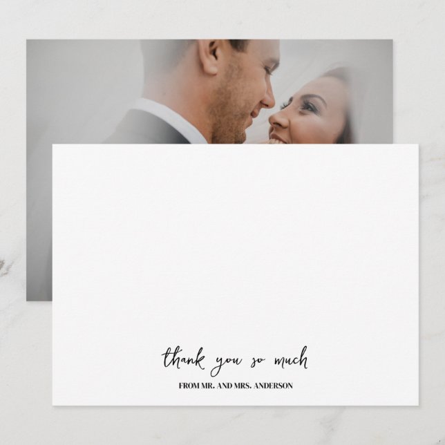 Elegant Simple Name Script Photo Wedding  Thank You Card (Front/Back)