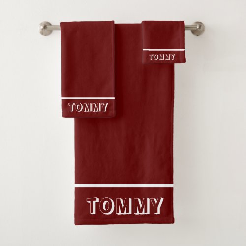 Elegant Simple Name Text on Maroon Bath Towel Set