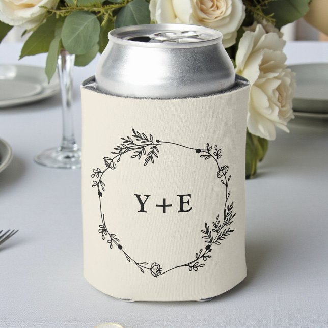 Elegant Simple Natural White Monogrammed Wedding Can Cooler (Creator Uploaded)