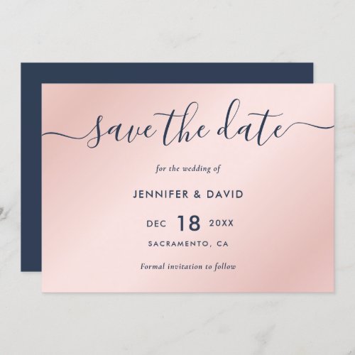 Elegant Simple Navy Blue and Blush Wedding Save The Date