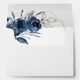 Elegant Simple Navy Blue Botanical Floral Wedding Envelope