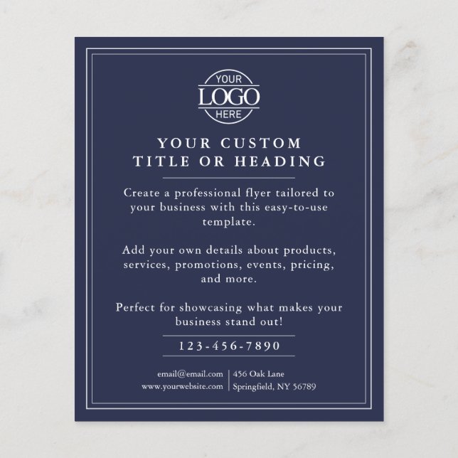 Elegant Simple Navy Blue Business Logo Promotional Flyer (Back)