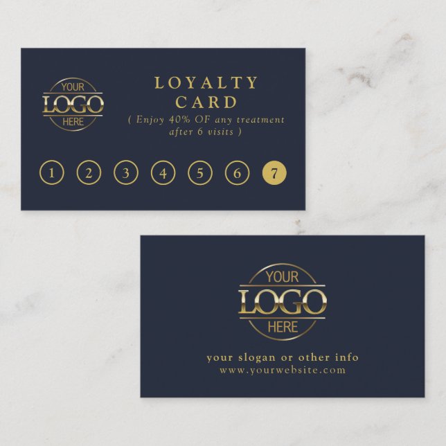 Elegant Simple Navy Blue Customer Rewards Loyalty Card (Front/Back)
