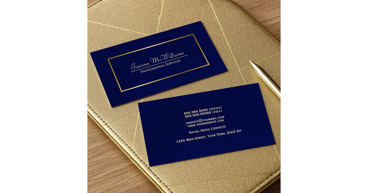 Elegant Simple Navy Blue & Gold Professional Business Card | Zazzle