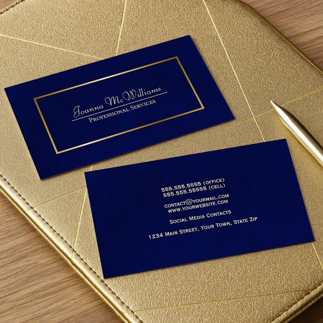 Elegant Simple Navy Blue & Gold Professional Business Card (Front/Back)