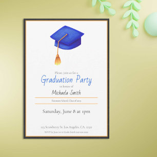 Elegant Simple Navy Blue Graduation Cap Invitation