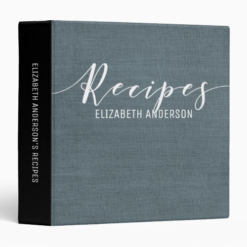 Elegant Simple Navy Blue Linen Recipe Cookbook 3 Ring Binder