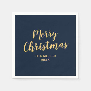 Elegant Simple Navy Blue Merry Christmas Napkins