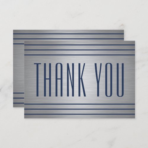 Elegant Simple Navy Blue  Silver Classic Striped Thank You Card