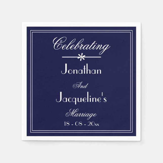 Elegant Simple Navy Blue Wedding Cake Table Paper  Napkins (Front)