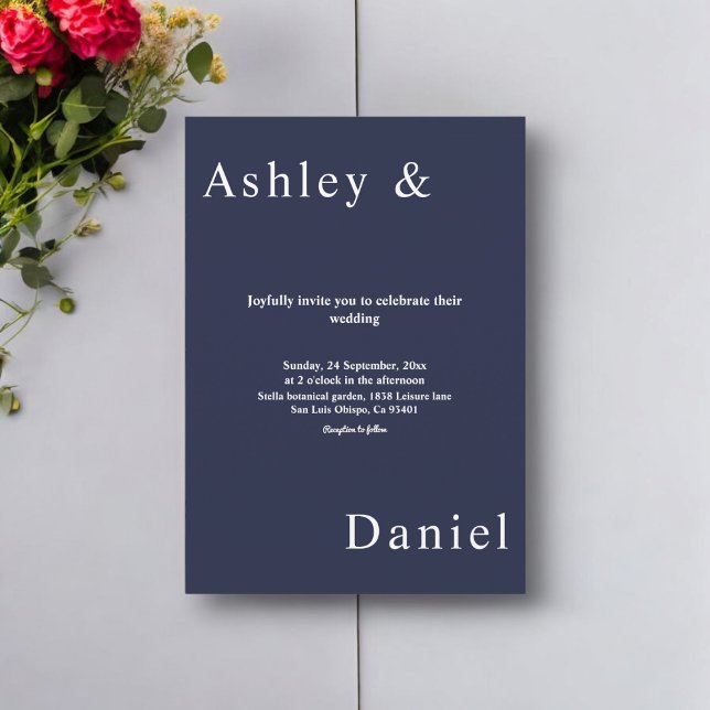 Elegant Simple Navy Blue White Luxury Chic Wedding Invitation (Creator Uploaded)