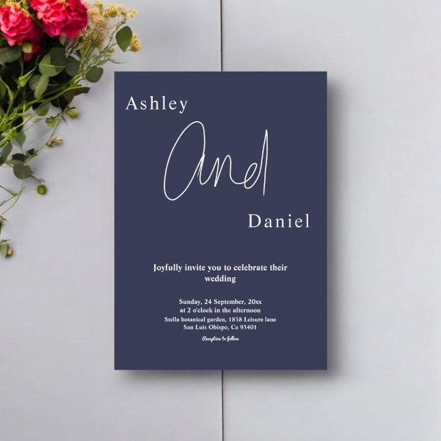 Elegant Simple Navy Blue White Modern Chic Wedding Invitation (Creator Uploaded)