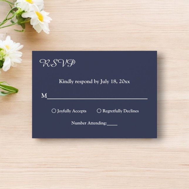 Elegant Simple Navy Blue White Modern Chic Wedding RSVP Card (Creator Uploaded)