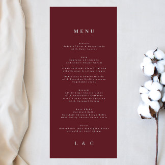 Elegant Simple navy burgundy White Monogram Menu
