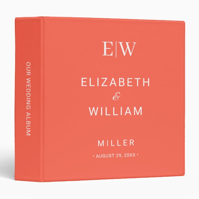 Elegant Simple Neon Flare with Monogram Wedding 3 Ring Binder (Front/Spine)