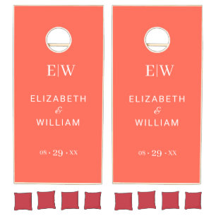 Elegant Simple Neon Flare with Monogram Wedding Cornhole Set