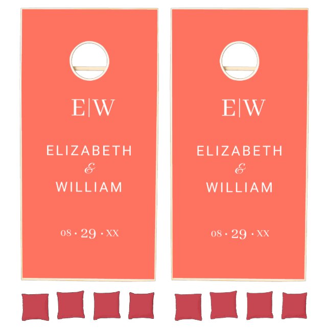 Elegant Simple Neon Flare with Monogram Wedding Cornhole Set (Set)