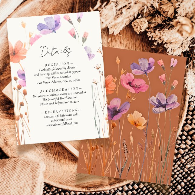 Elegant Simple Neutral Floral Mocha Wedding Detail Enclosure Card (Creator Uploaded)