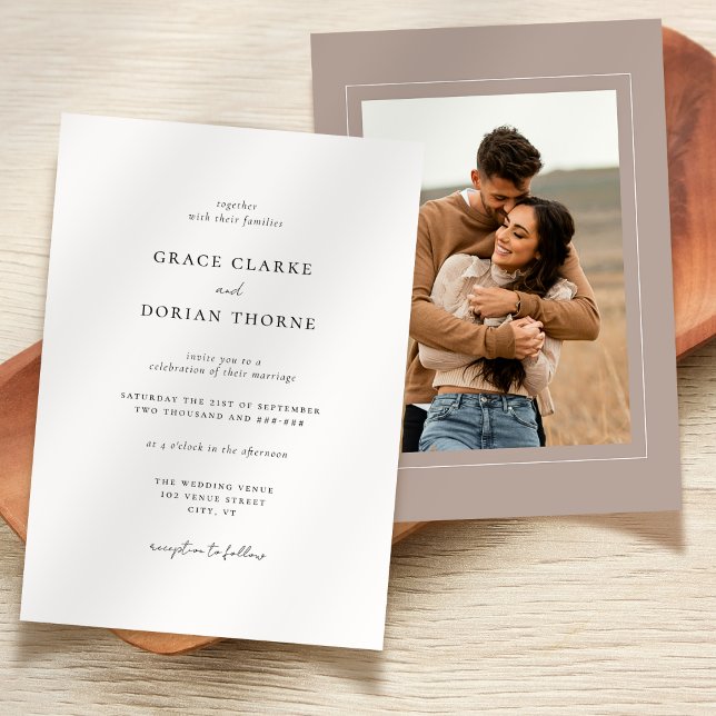 Elegant Simple Neutral Mocha Mousse Photo Wedding Invitation (Creator Uploaded)