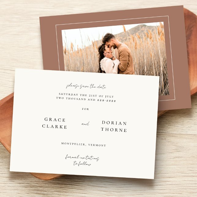 Elegant Simple Neutral Mocha Mousse Wedding Photo Save The Date (Creator Uploaded)