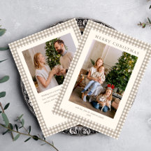 Elegant Simple Neutral Plaid 2 Photo Christmas