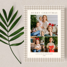 Elegant Simple Neutral Plaid 3 Photo Christmas