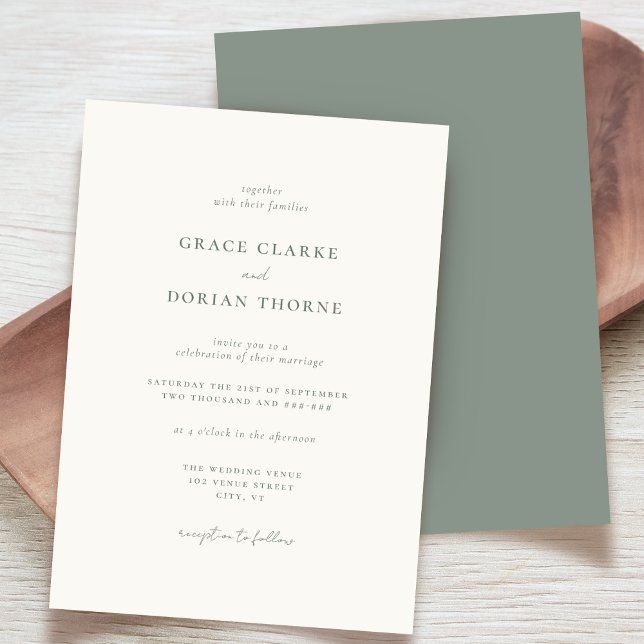 Elegant Simple Neutral Rustic Sage Green Wedding Invitation (Creator Uploaded)