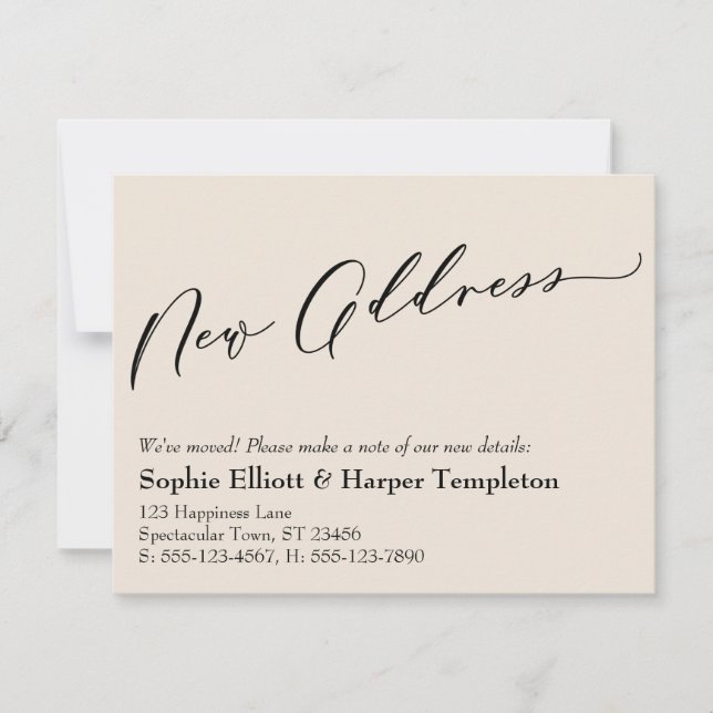Elegant, Simple New Address Cream Card (Front)