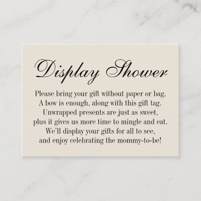 Elegant, Simple No Wrap Baby Shower Cream Enclosure Card (Front)