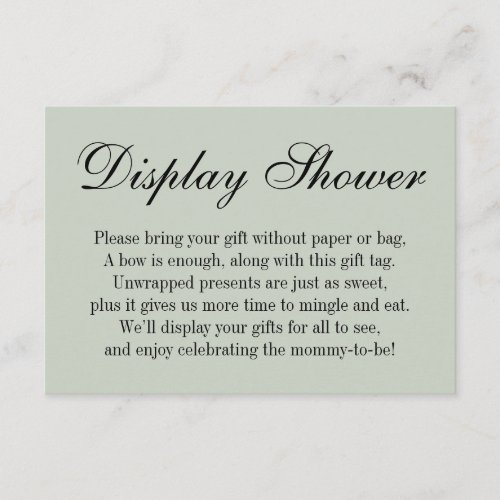 Elegant Simple No Wrap Baby Shower Sage Green Enclosure Card