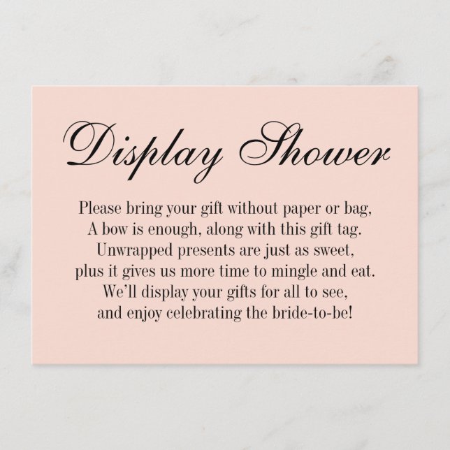 Elegant, Simple No Wrap Bridal Shower, Blush Pink Enclosure Card (Front)
