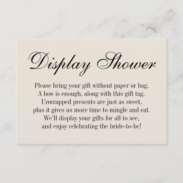 Elegant, Simple No Wrap Bridal Shower, Cream Enclosure Card (Front)
