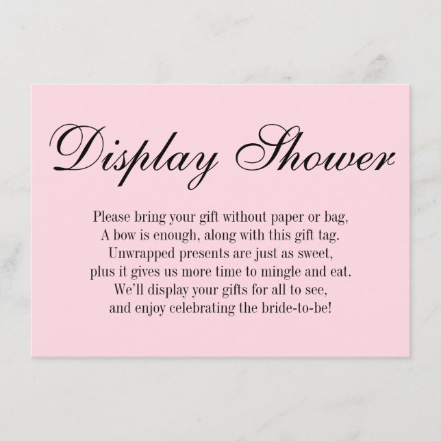 Elegant, Simple No Wrap Bridal Shower, Pink Enclosure Card (Front)