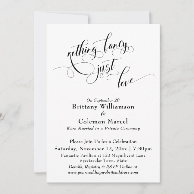 Elegant Simple Nothing Fancy, Just Love Invitation (Front)