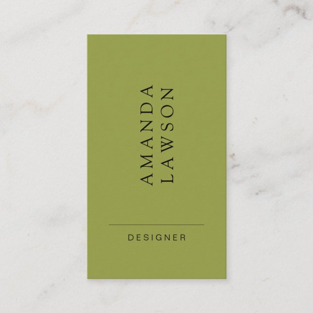 Elegant Simple Olive Green and Beige Business Card (Front)