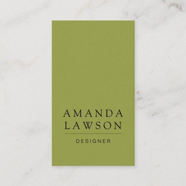 Elegant Simple Olive Green and Beige Business Card (Front)