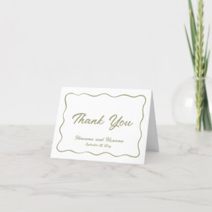 Elegant Simple Olive Green Wavy Frame Wedding Thank You Card