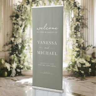 Elegant Simple Olive Green Wedding Retractable Banner