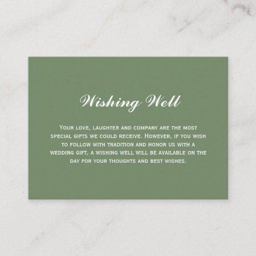 Elegant Simple Olive Green Wedding Wishing Well Enclosure Card
