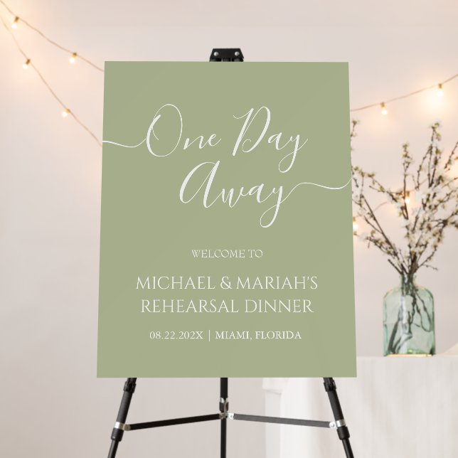 Elegant Simple One Day Away Rehearsal Dinner Foam Board (In Situ (Stand))