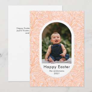 Elegant Simple Oval Floral Easter Family Photo Holiday Card