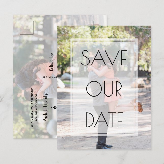 Elegant Simple Overlay Photo Wedding Save the Date Announcement Postcard (Front/Back)