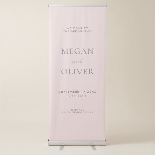 Elegant Simple Pale Pink Wedding Welcome Retractable Banner