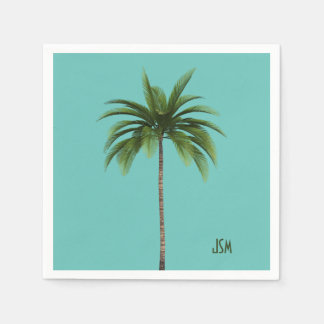 Elegant Simple Palm Trees Tropical Beach Monogram Napkins