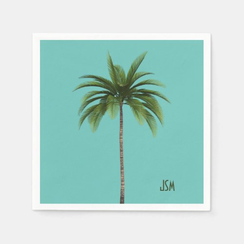 Elegant Simple Palm Trees Tropical Beach Monogram Napkins