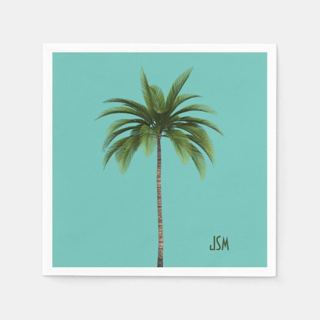 Elegant Simple Palm Trees Tropical Beach Monogram Napkins (Front)
